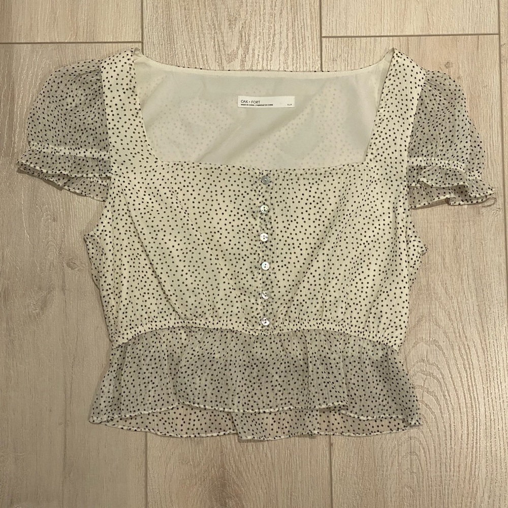 Oak + Fort Crop Top Square Neck Polka Dot Ruffle Crop Top